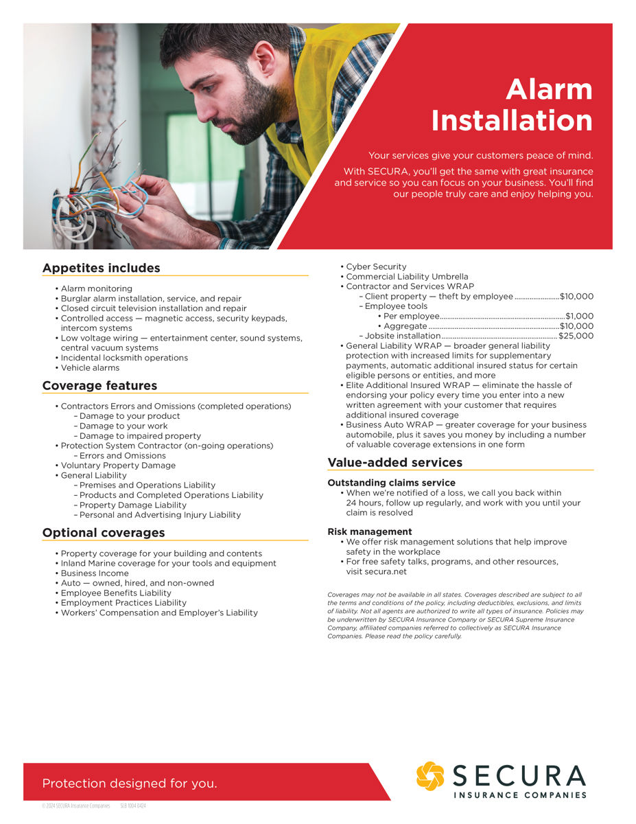 Alarm Installation Sell Sheet
